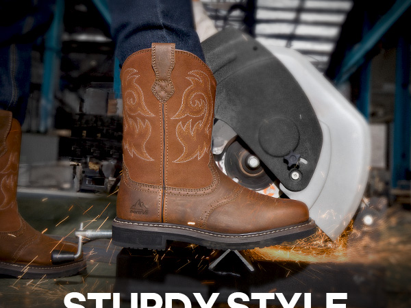 Men's Western-styled Steel-toe Work Boots-nortiv8