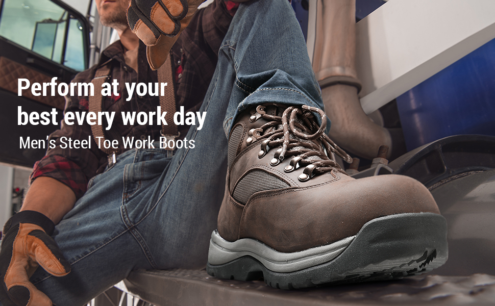 Steel Toe Leather Work Boots-Nortiv 8