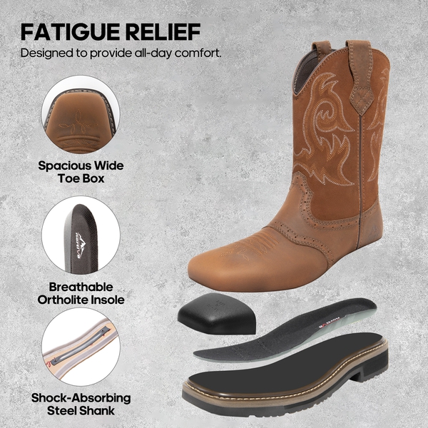  Men's Western-styled Steel-toe Work Boots - LIGHT BROWN - 3
