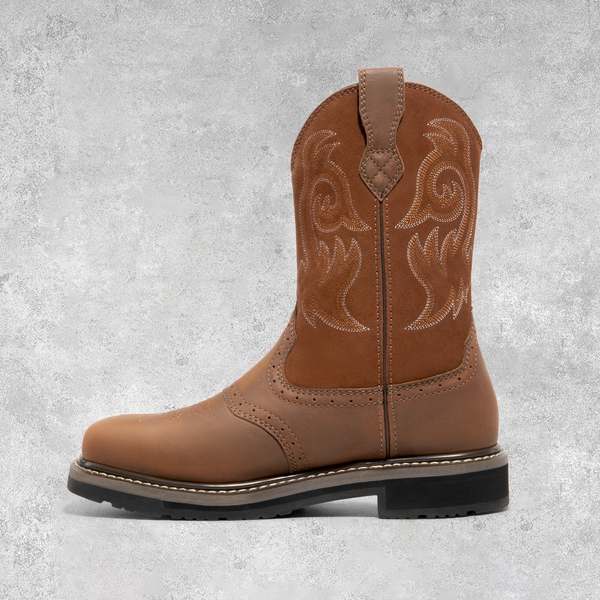  Men's Western-styled Steel-toe Work Boots - LIGHT BROWN - 4