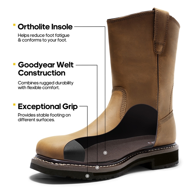 Men's Water-Resistant  Work Boots - CAMEL - 2