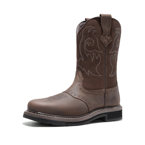  Men's Western-styled Steel-toe Work Boots - DARK BROWN -  0