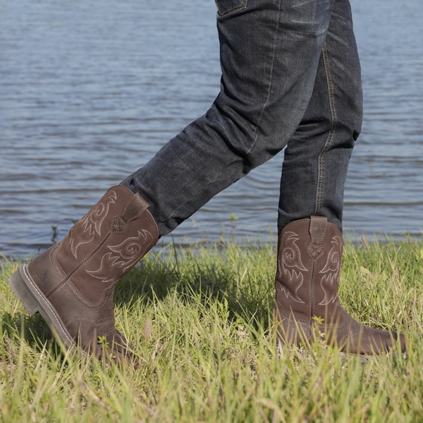  Men's Western-styled Steel-toe Work Boots - DARK BROWN - 5