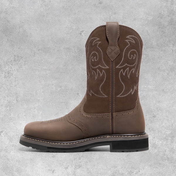 Men's Western-styled Steel-toe Work Boots - DARK BROWN - 4