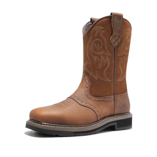  Men's Western-styled Steel-toe Work Boots - LIGHT BROWN -  0