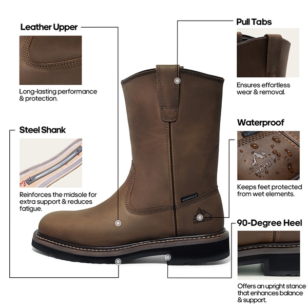 Men's Water-Resistant  Work Boots - DARK BROWN - 1