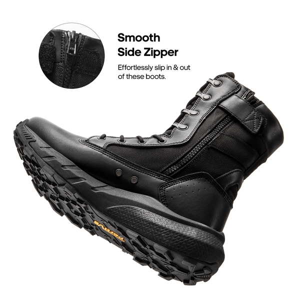 High-Top Side Zip Military Security Boots 【Wide Fit】 - BLACK - 5