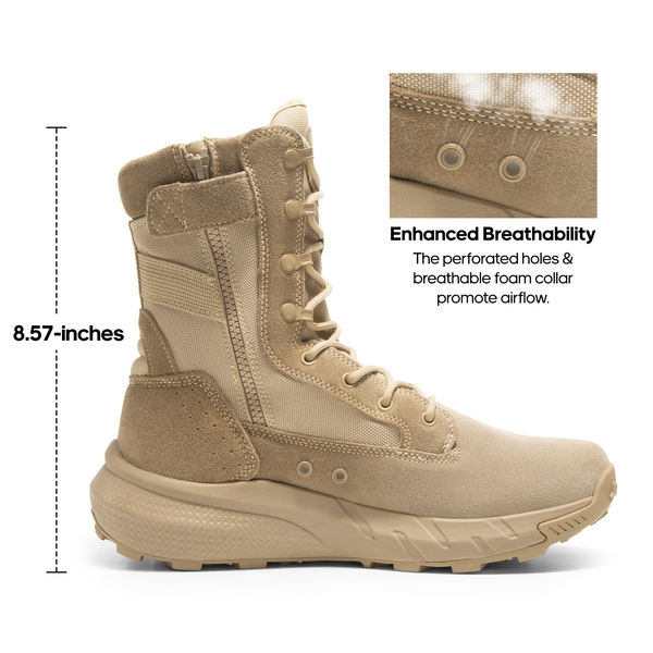 High-Top Side Zip Military Security Boots 【Wide Fit】 - SAND - 2