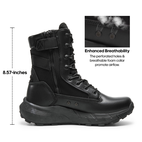 High-Top Side Zip Military Security Boots 【Wide Fit】 - BLACK - 2