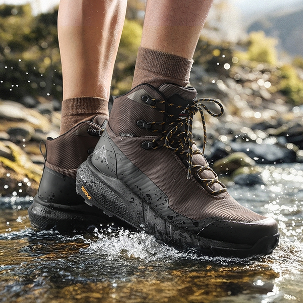[HydroTrek] Men's High-Top Waterproof Trekking Boots - DARK BROWN - 6