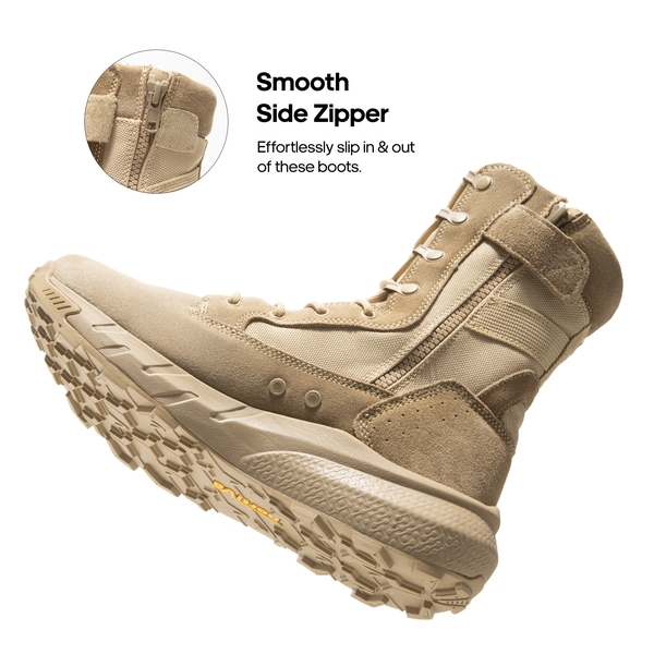 High-Top Side Zip Military Security Boots 【Wide Fit】 - SAND - 5