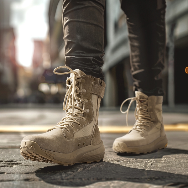 High-Top Side Zip Military Security Boots 【Wide Fit】 - SAND - 6