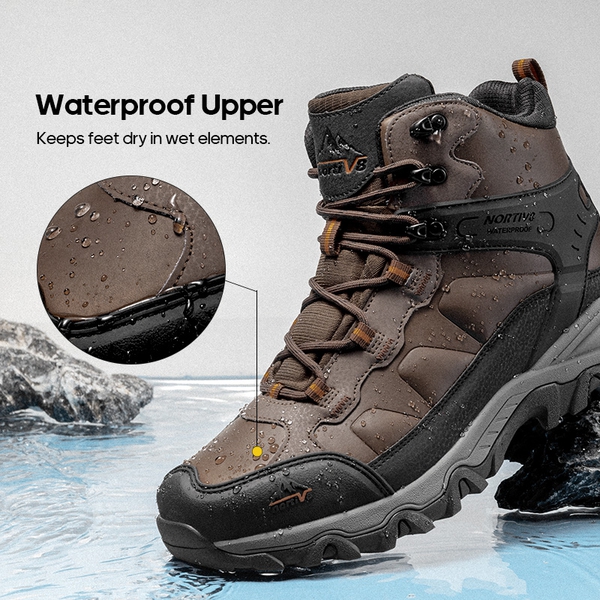Men's High-Top Non-Slip Waterproof Hiking Boots - DARK BROWN - 3