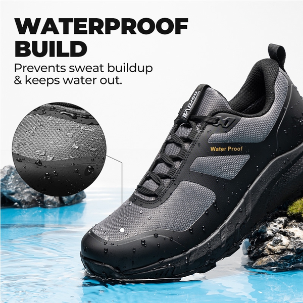 Men's Anti-Slip Arch Support Hiking Shoes - BLACK/GREY - 5