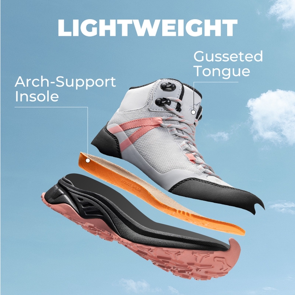 Women's Lightweight Arch-Support Waterproof Hiking Boots - GREY PINK - 5