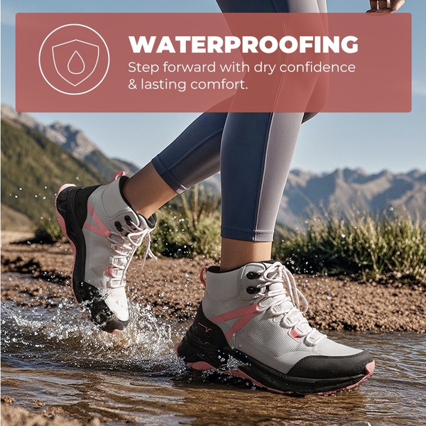 Women's Lightweight Arch-Support Waterproof Hiking Boots - GREY PINK - 3