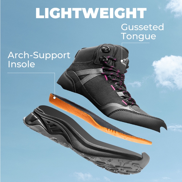 Women's Lightweight Arch-Support Waterproof Hiking Boots - BLACK - 5