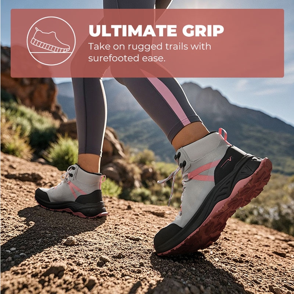 Women's Lightweight Arch-Support Waterproof Hiking Boots - GREY PINK - 4