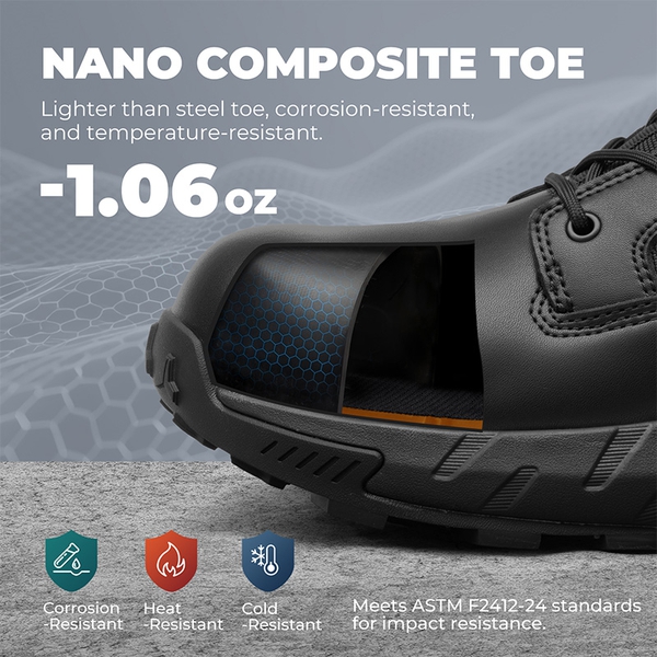 Men's Nano Composite Toe Mesh Lining Work Boots - BLACK - 3