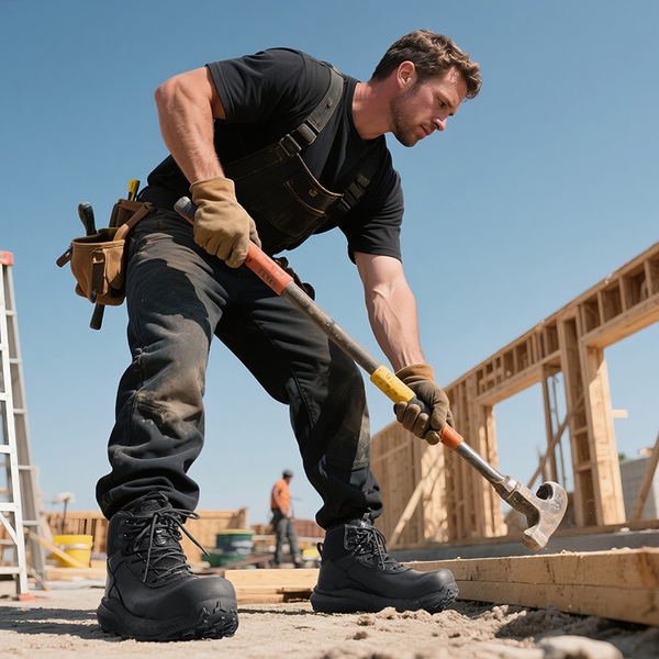 Men's Lightweight Non-Slip Nano Toe Cap Work Boots - BLACK - 9