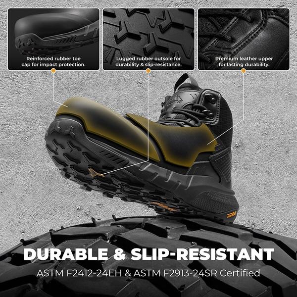 Men's Lightweight Non-Slip Nano Toe Cap Work Boots - BLACK - 6