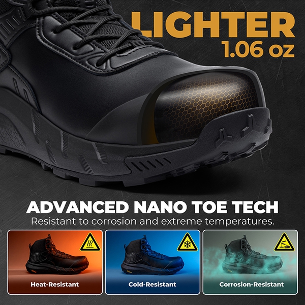 Men's Lightweight Non-Slip Nano Toe Cap Work Boots - BLACK - 4