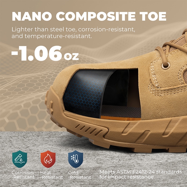 Men's Nano Composite Toe Mesh Lining Work Boots - COYOTE - 3