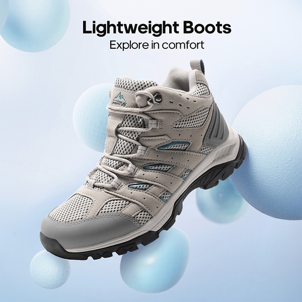 Women’s Lace-Up Waterproof Outdoor Hiking Boots - LIGHT GREY-MATTE - 1