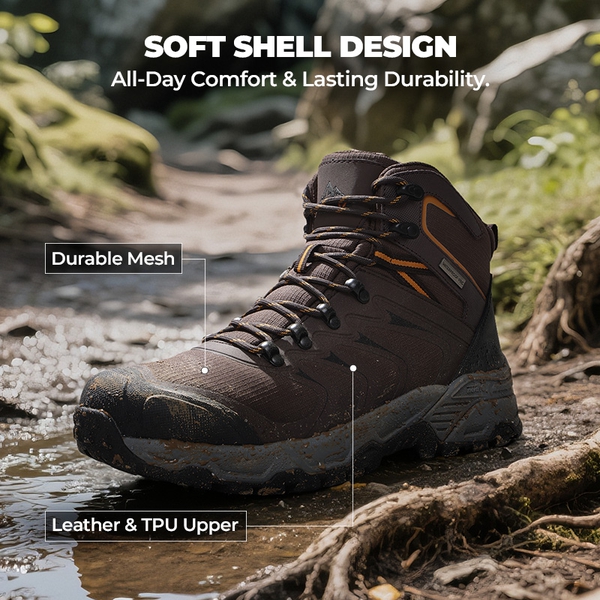 Men’s Waterproof High-Rebound Hiking Boots - BROWN - 6
