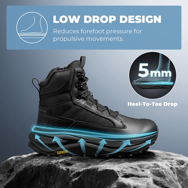 Men’s Leather Tactical Combat Boots - BLACK - 5