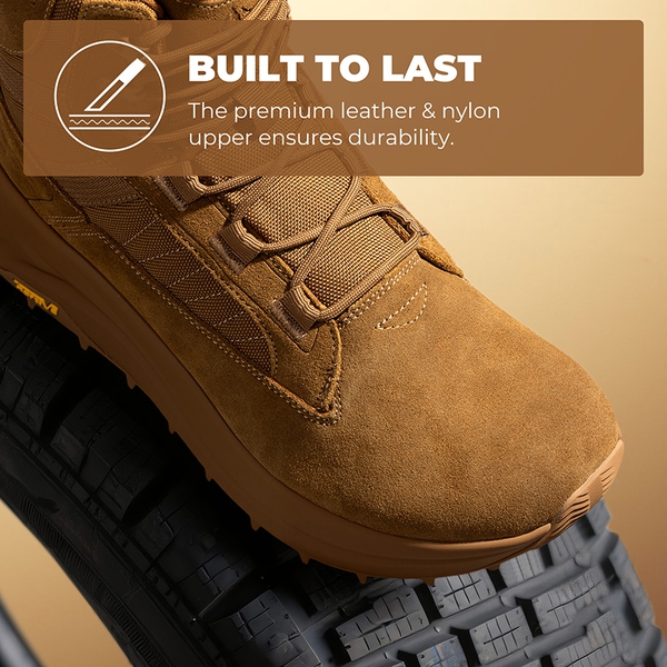 Men’s Leather Tactical Combat Boots - COYOTE - 8