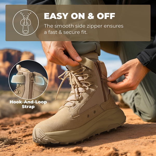 Men’s Leather Tactical Combat Boots - SAND - 6