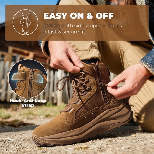 Men’s Leather Tactical Combat Boots - COYOTE - 6