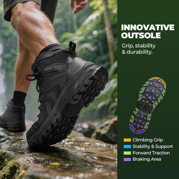 Men’s Waterproof High-Rebound Hiking Boots - ALL BLACK - 4