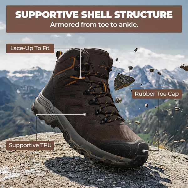 Men’s Waterproof High-Rebound Hiking Boots - BROWN - 5