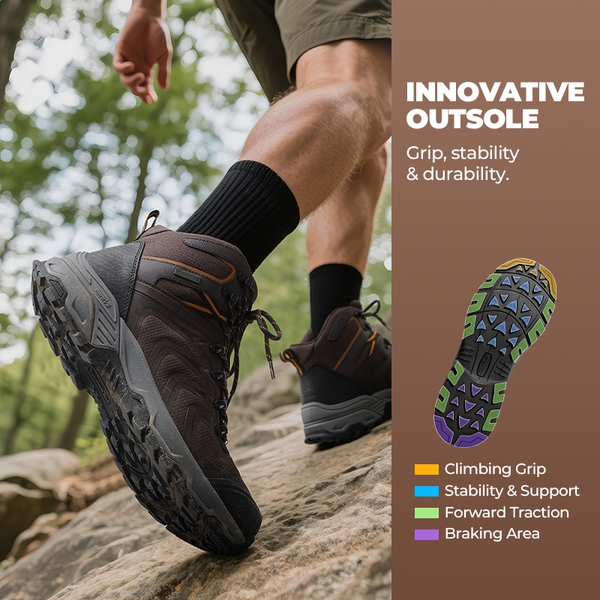 Men’s Waterproof High-Rebound Hiking Boots - BROWN - 3
