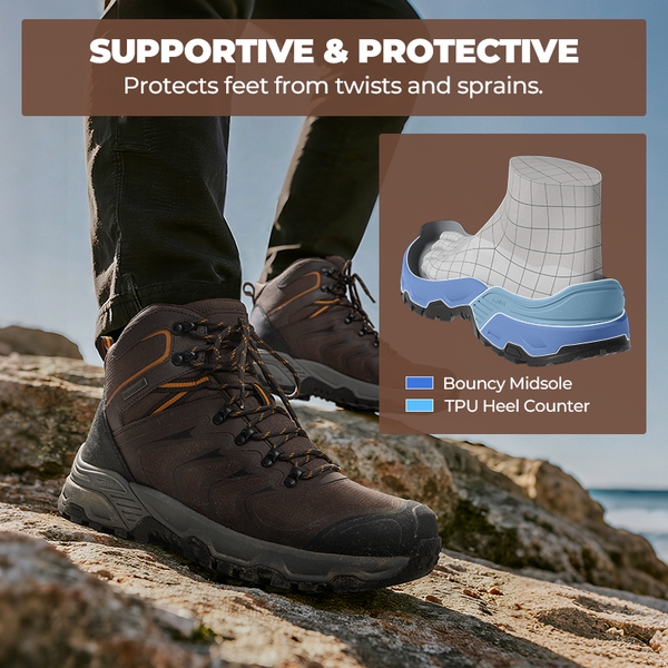 Men’s Waterproof High-Rebound Hiking Boots - BROWN - 4