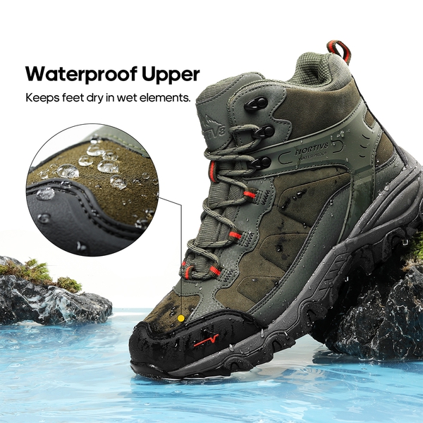 Men's Waterproof Hiking Boots - ARMY GREEN - 6