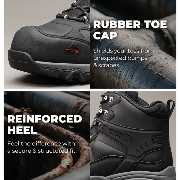 [Paladin-Steel] Men's Non-Slip Steel-Toe Work Boots - BLACK-LEATHER - 2