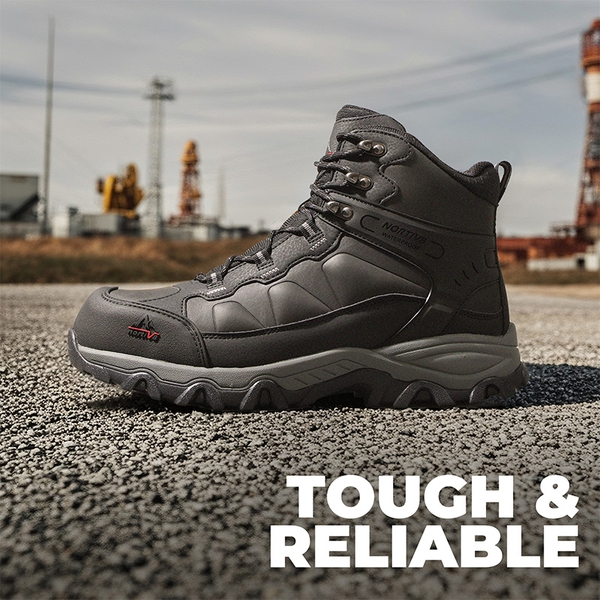 [Paladin-Steel] Men's Non-Slip Steel-Toe Work Boots - BLACK-LEATHER - 8