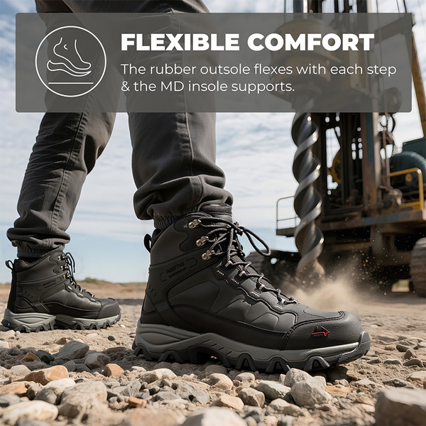 [Paladin-Steel] Men's Non-Slip Steel-Toe Work Boots - BLACK-LEATHER - 5