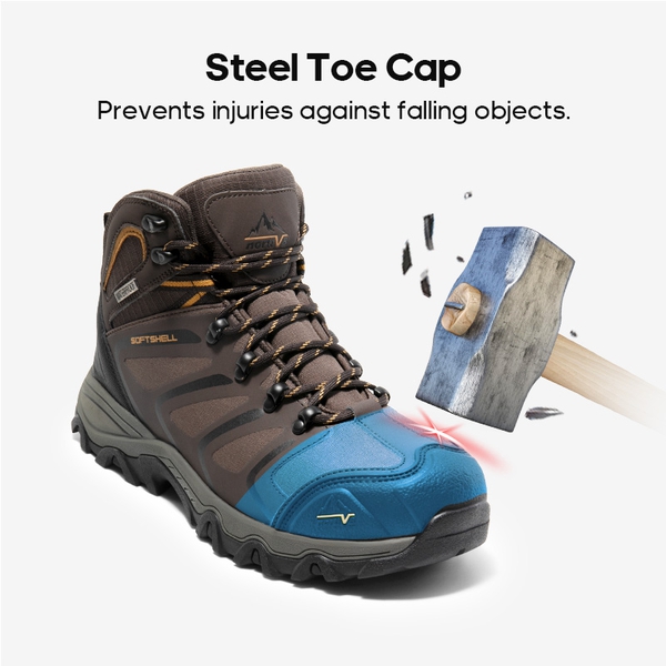 Men's Waterproof Steel Toe Safety Work Boots - BROWN/BLACK/TAN - 1