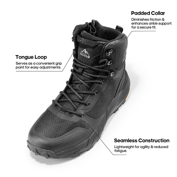 Men's Lightweight Textile Zip Military Boots【Wide Fit】 - BLACK - 5