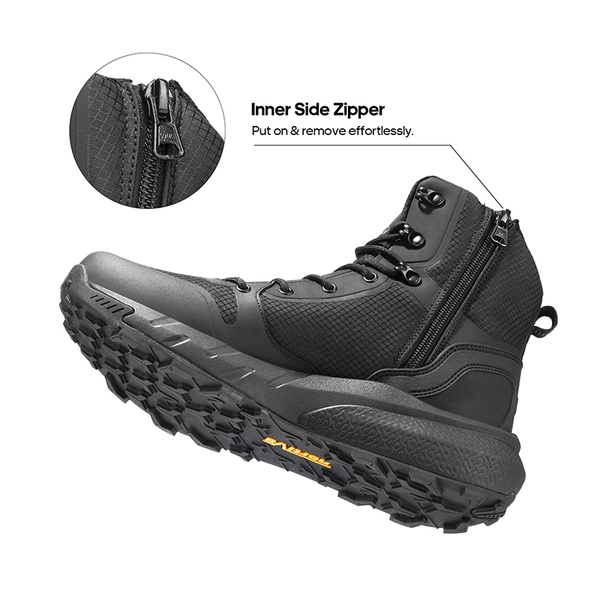 Men's Lightweight Textile Zip Military Boots【Wide Fit】 - BLACK - 6