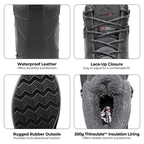 Men's Waterproof Insulated Snow Boots【Wide Fit】 - GREY-BLACK - 4