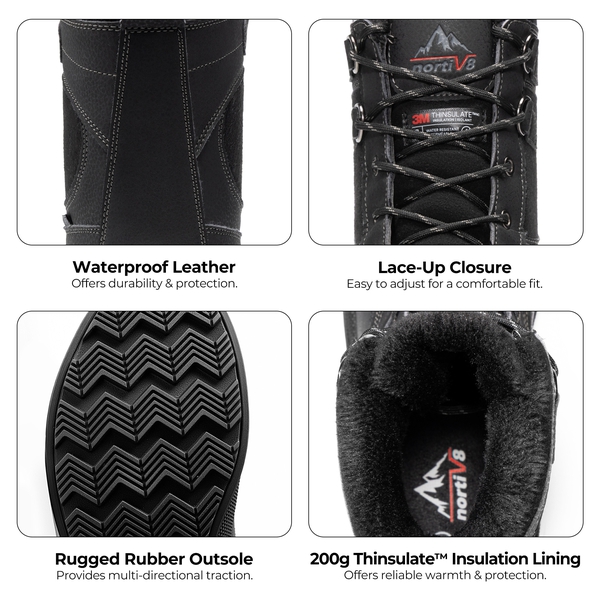 Men's Waterproof Insulated Snow Boots【Wide Fit】 - BLACK - 4