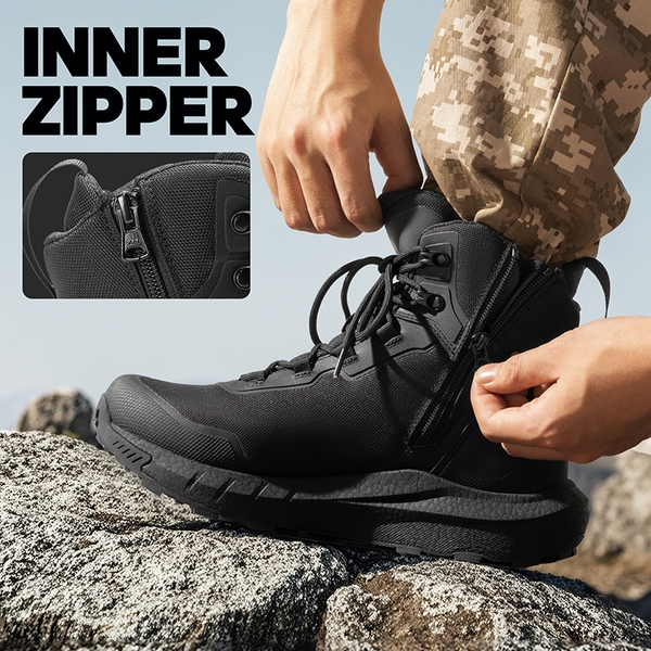 Men’s Lightweight Zip Tactical Work Boots【Wide Fit】 - BLACK - 6