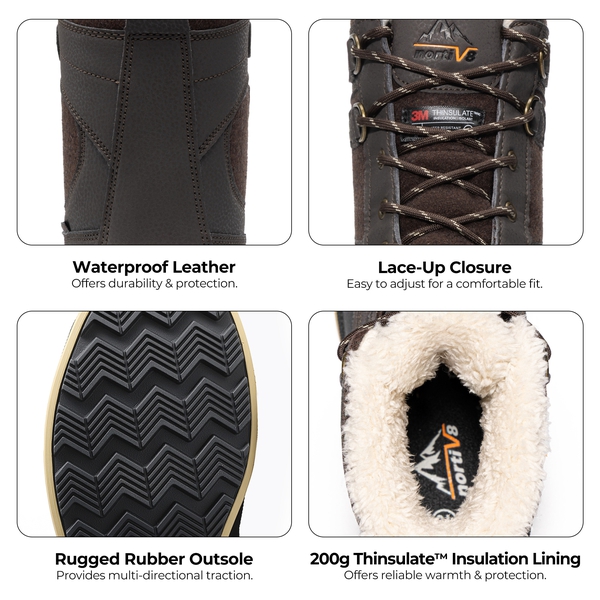 Men's Insulated Waterproof Snow Boots - DARK BROWN BLACK - 4
