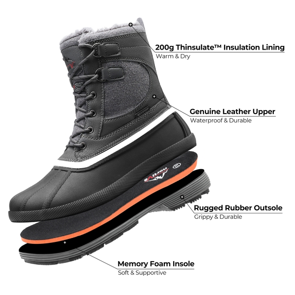 Men's Insulated Waterproof Snow Boots - GREY BLACK - 3