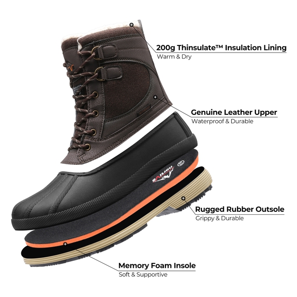 Men's Insulated Waterproof Snow Boots - DARK BROWN BLACK - 3
